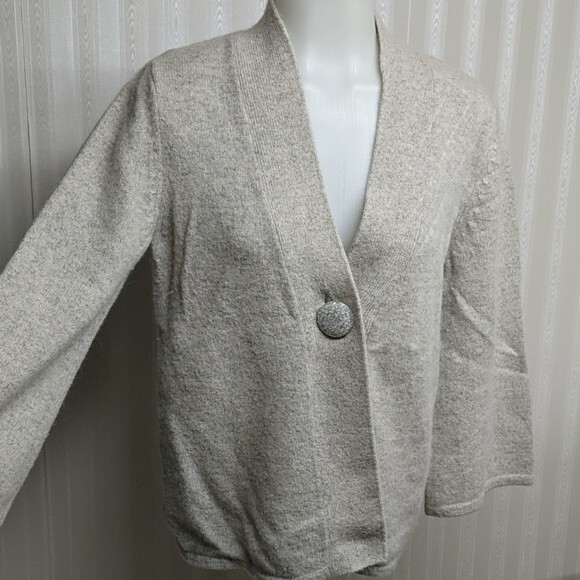 Carole Little Lamb's Cardigan Women Medium Open Front Wool & Angora Beige M - Picture 3 of 8